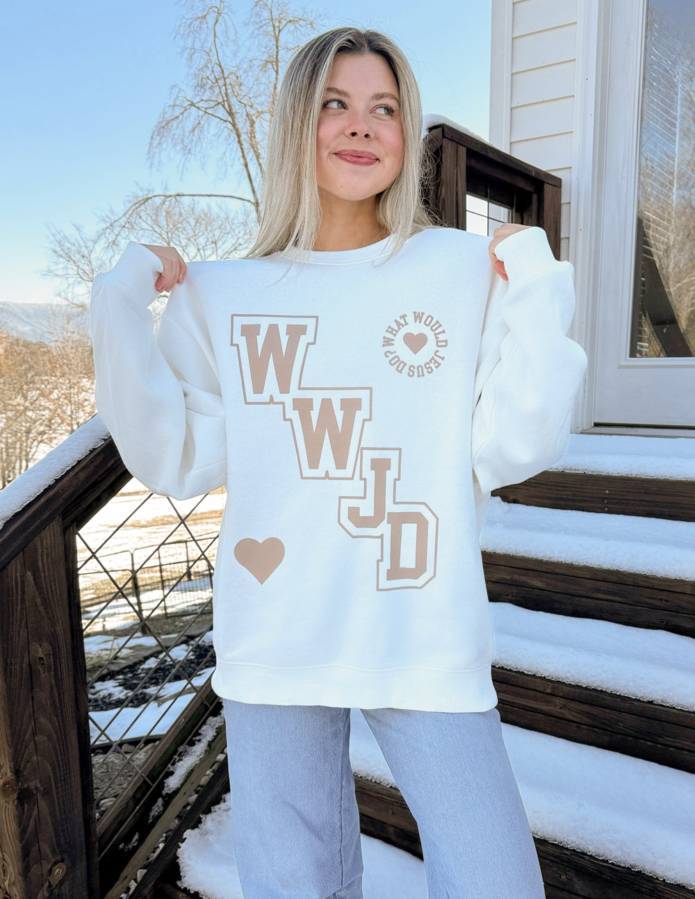 WWJD Varsity Unisex Crewneck Sweatshirt - Image 7