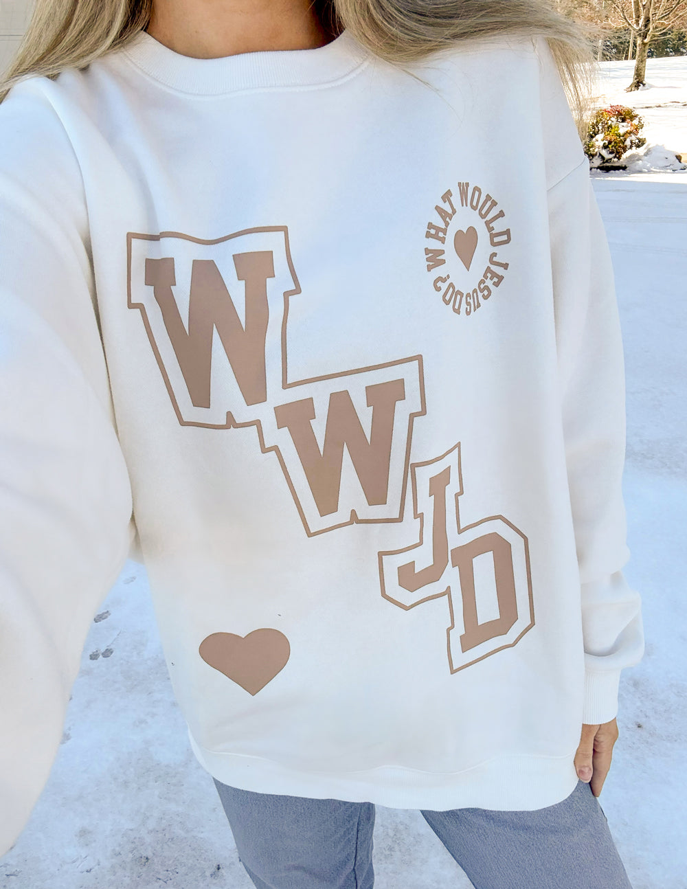 WWJD Varsity Unisex Crewneck Sweatshirt - Image 8