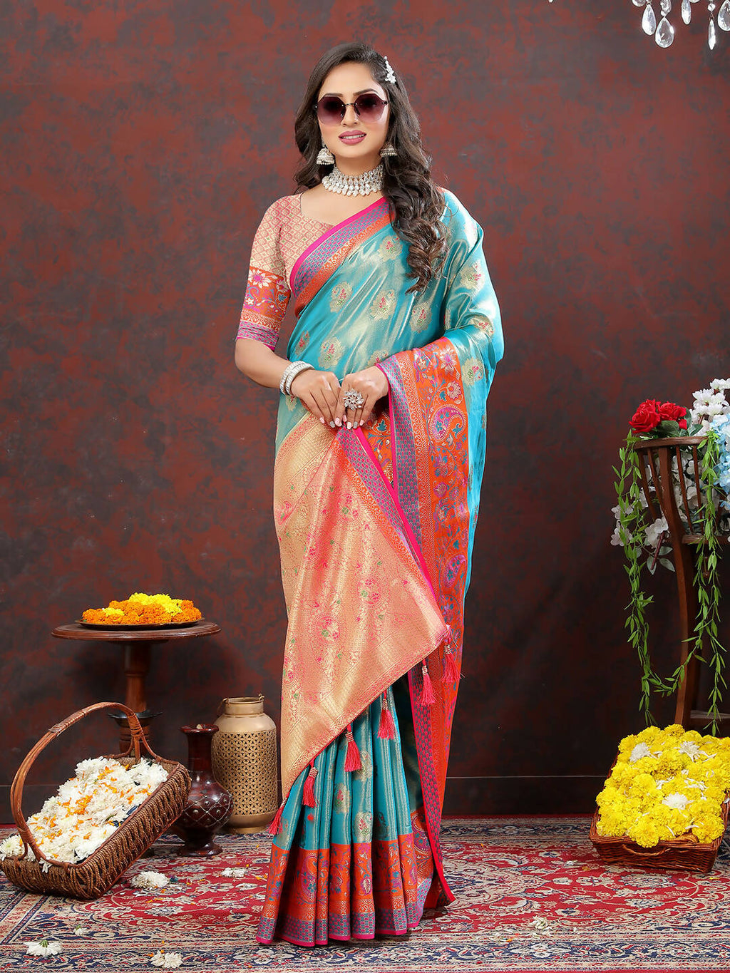 Skyblue Kanjivaram Silk Saree with Festive Zari Weaving