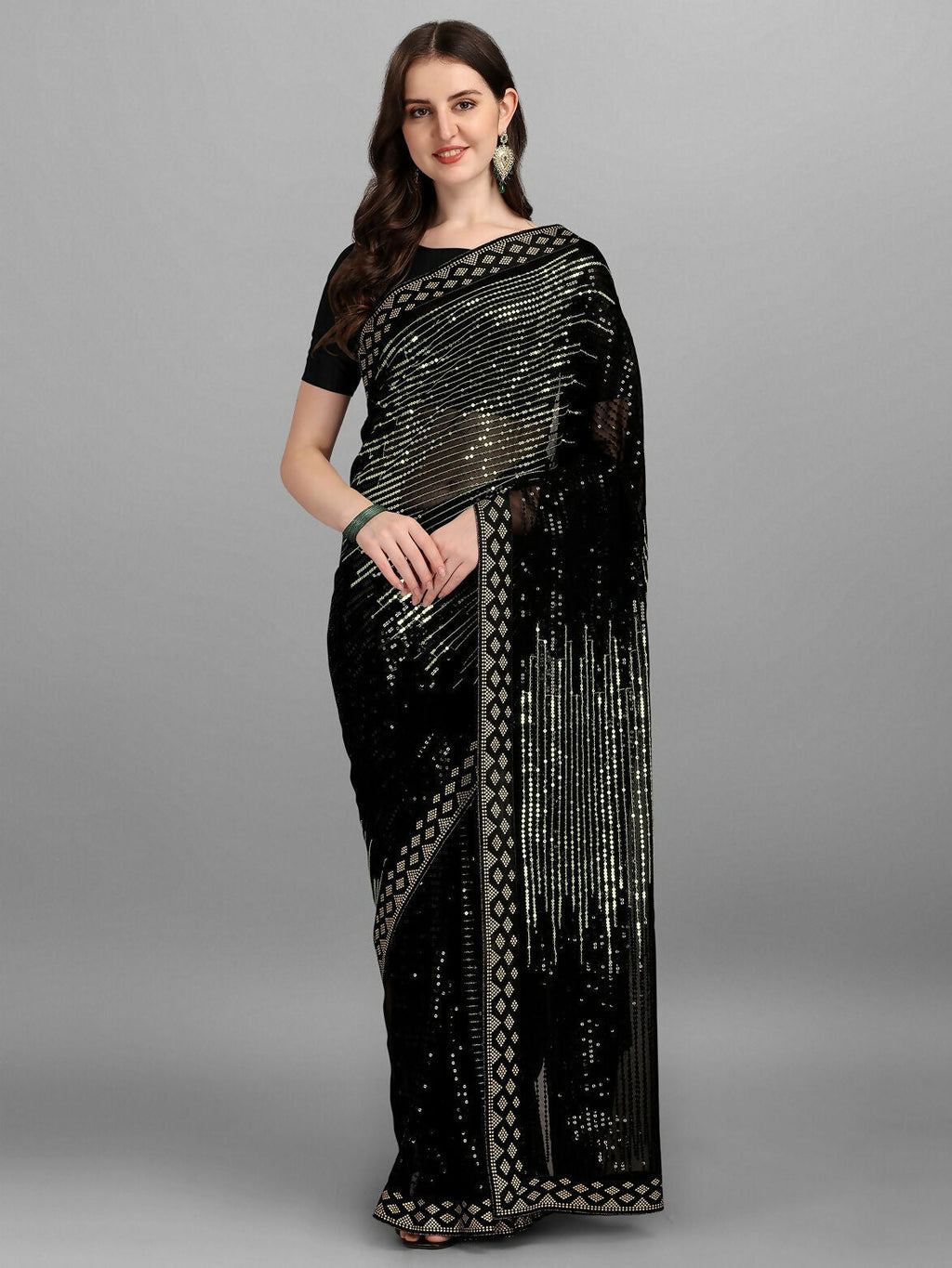 Black georgette party wear saree with delicate embroidery