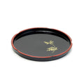 Plastic Lacquer Round Tray, Gold Foliage on Black