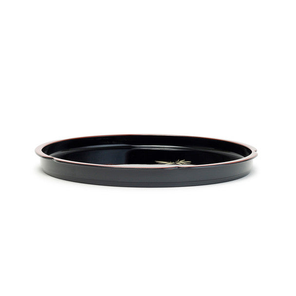 Plastic Lacquer Round Tray, Gold Foliage on Black