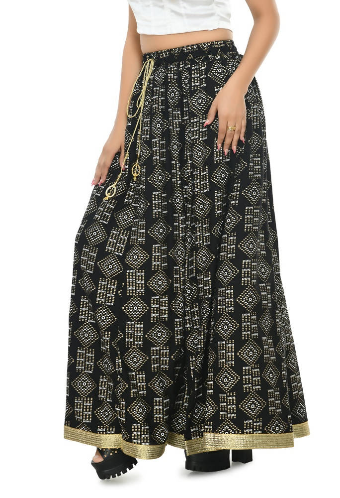 Moeza black cotton printed lehenga lancha with 40-inch length
