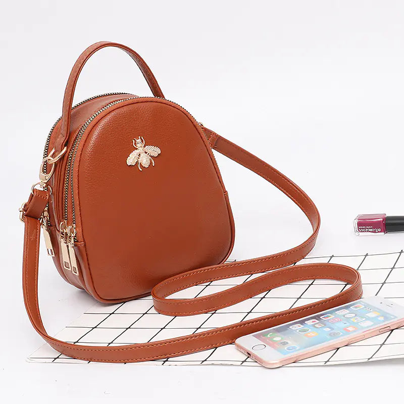Mini Bee Shoulder Bag - Vintage PU Leather Crossbody