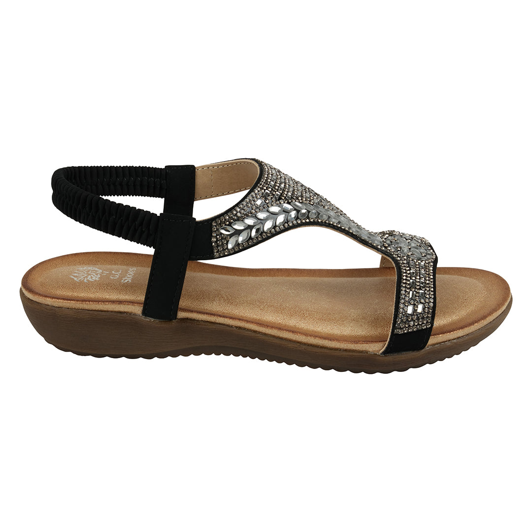 Wynn Black Embellished Slingback Flat Sandals for Women - Image 4