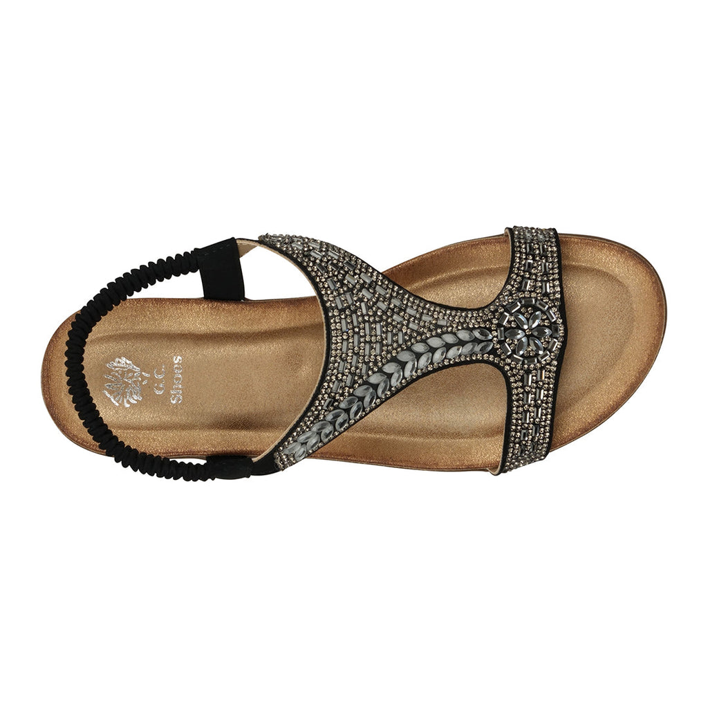 Wynn Black Embellished Slingback Flat Sandals for Women - Image 5