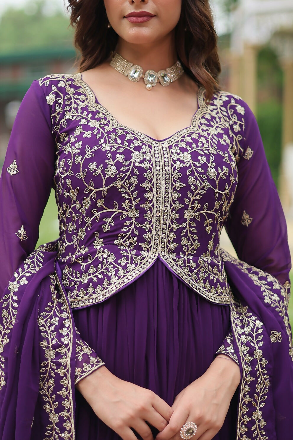 Purple Georgette Kurta Set with Sequence Embroidery
