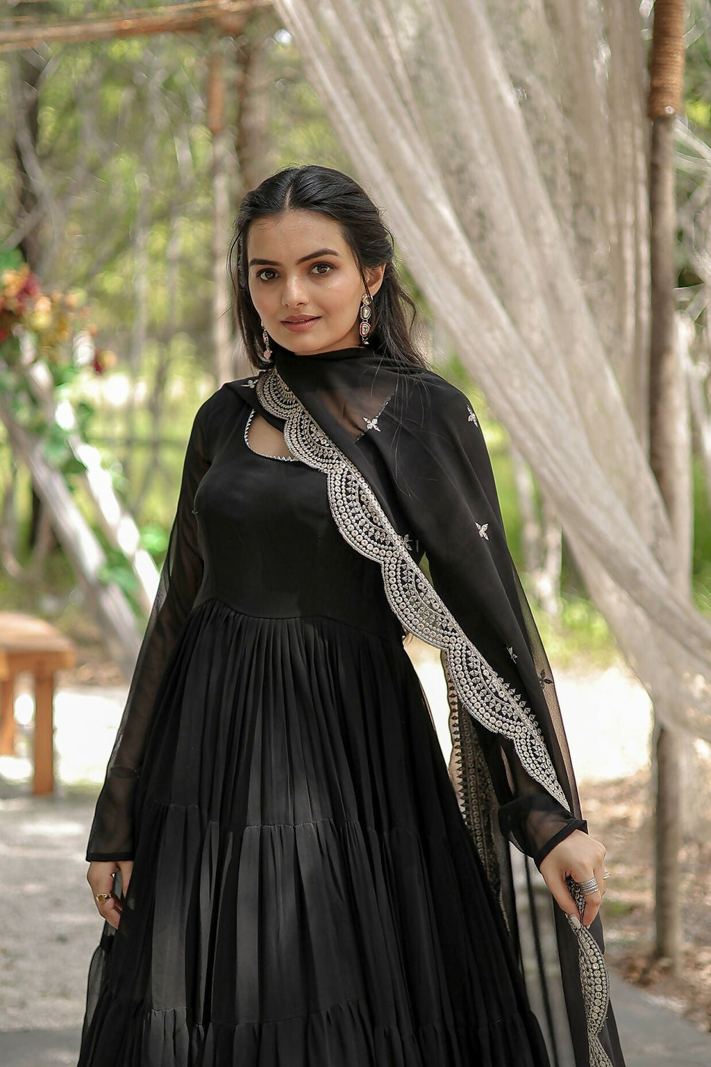 Black Georgette Kurta Set with Intricate Sequence Embroidery