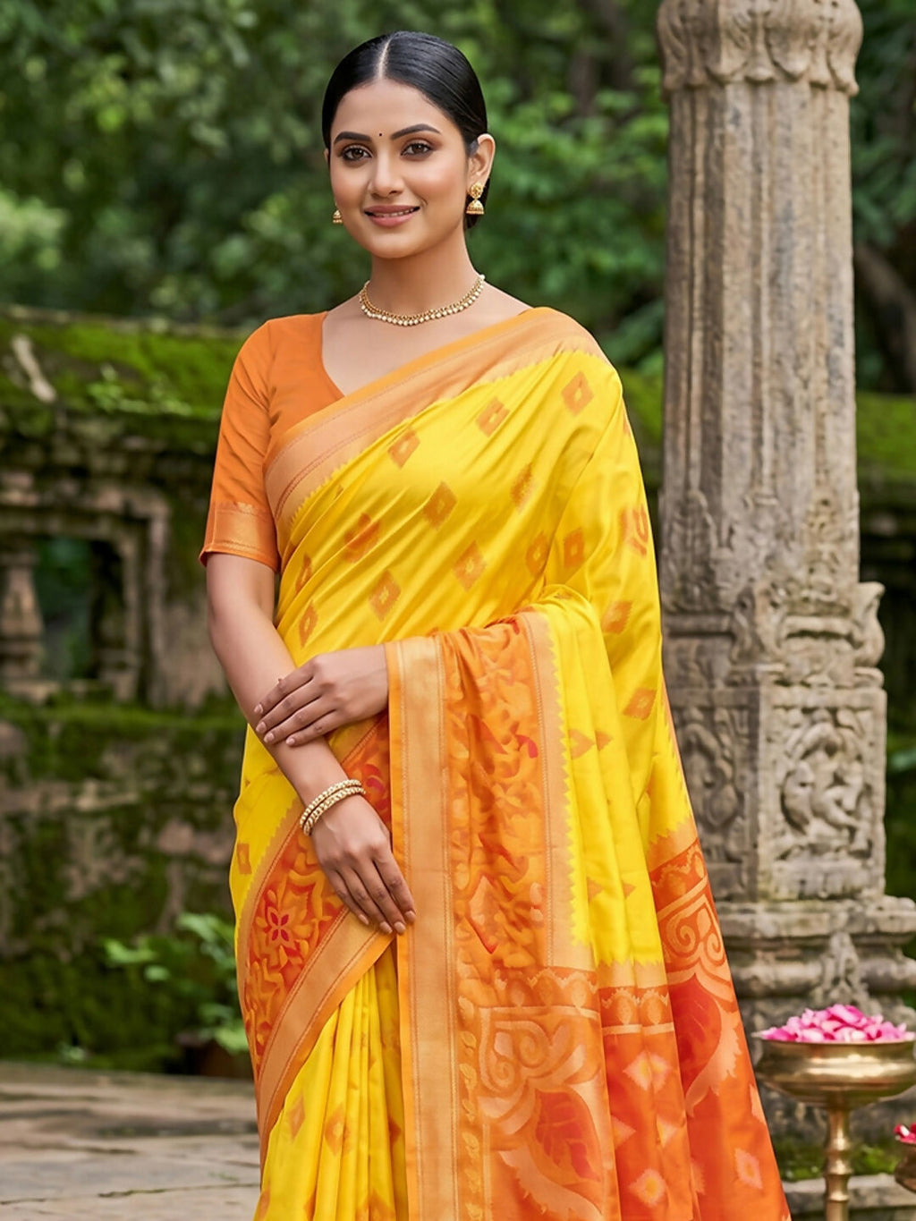 Yellow Soft Silk Saree for Festive Occasions