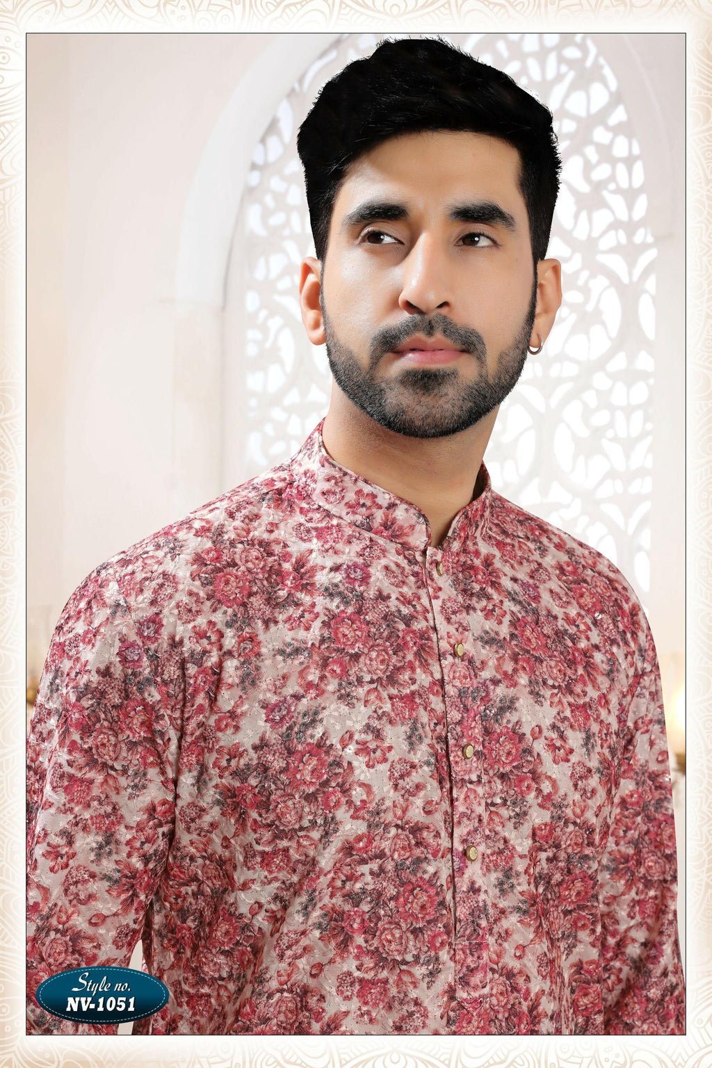 Men's Pinkish Red Straight Rayon Kurta Set with Thread Embroidery