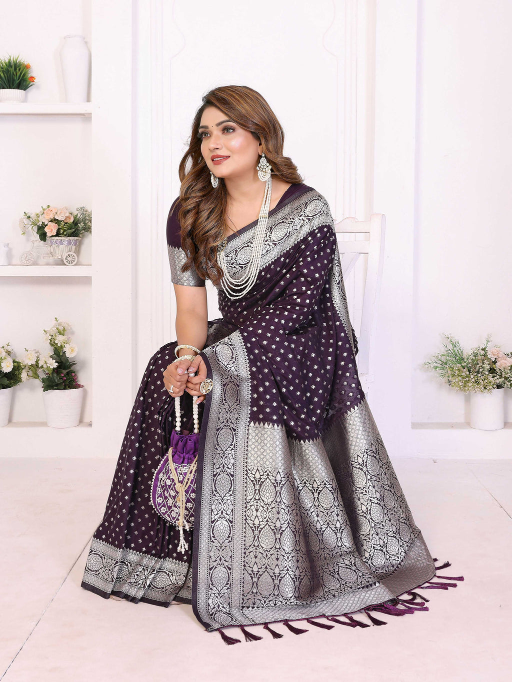 Purple Georgette Silk Saree with Traditional Zari Weaving