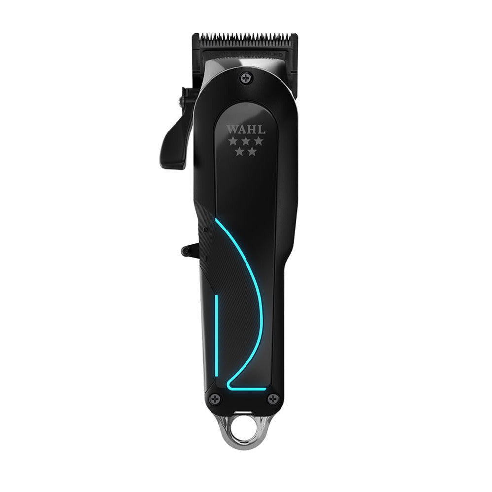 Professional Senior 2.0 hair clipper in black and silver with accent lighting