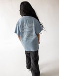 Kids Walk by Faith cotton tee in dusty blue, solid minimalist style