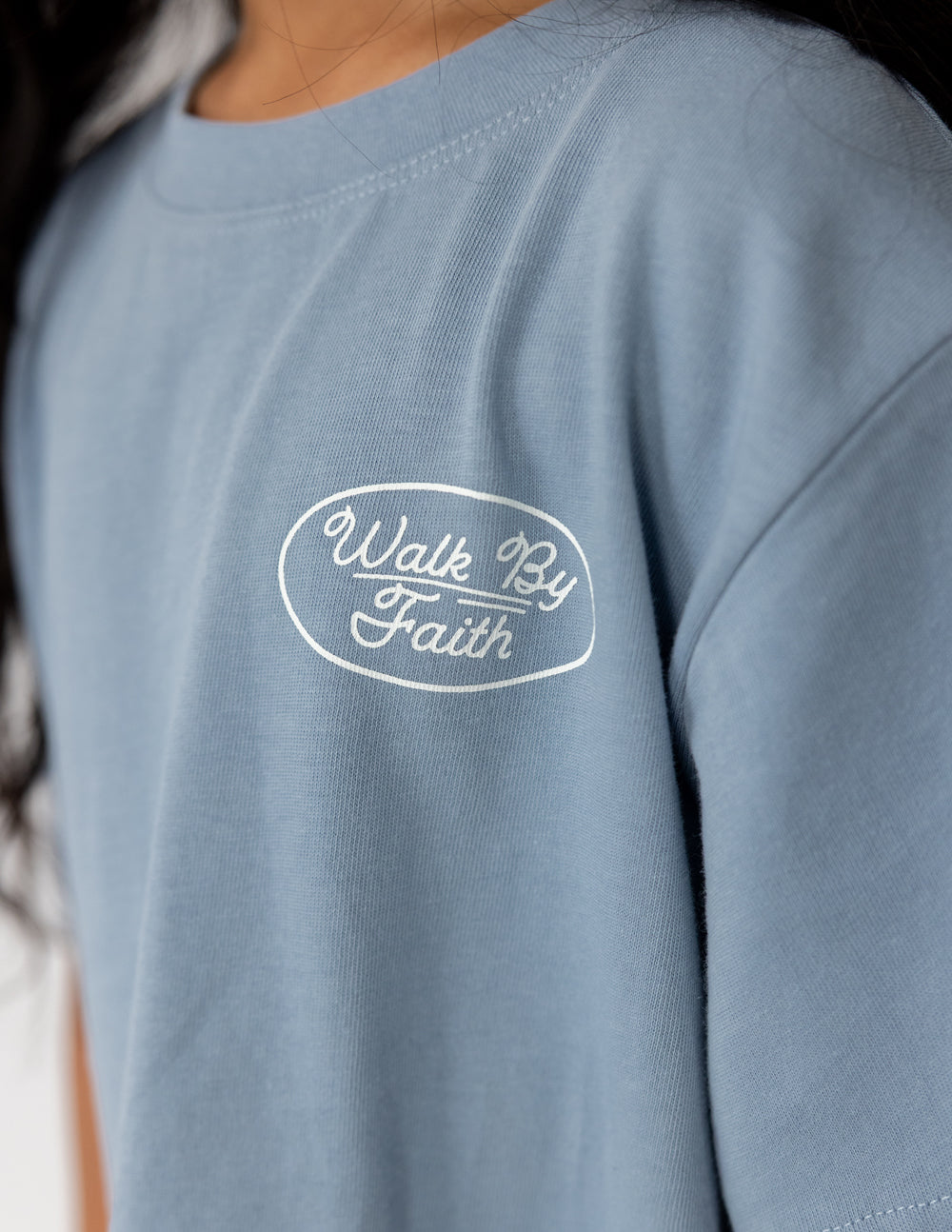 Kids Walk by Faith Cotton T-Shirt in Dusty Blue
