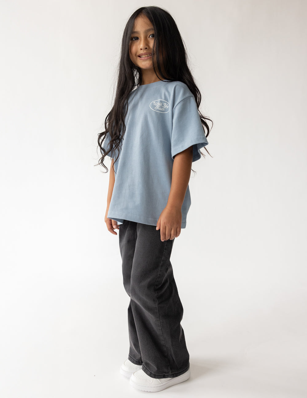 Kids Walk by Faith Cotton T-Shirt in Dusty Blue