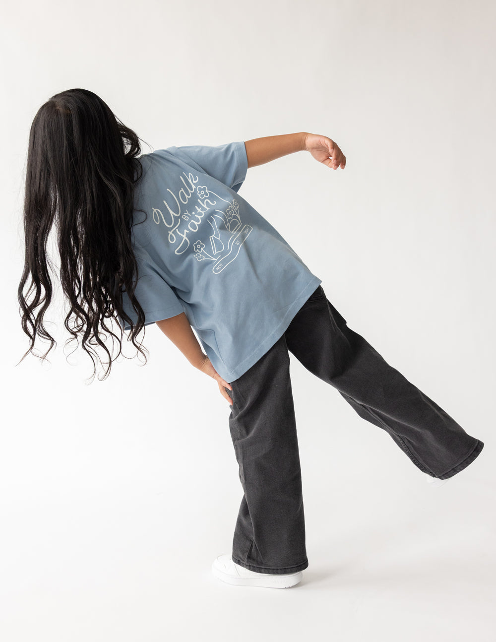 Kids Walk by Faith Cotton T-Shirt in Dusty Blue