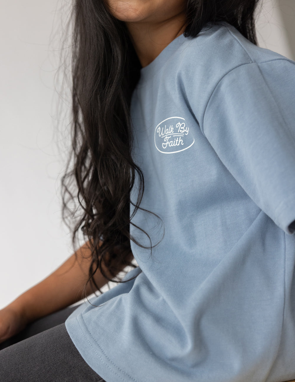 Kids Walk by Faith Cotton T-Shirt in Dusty Blue