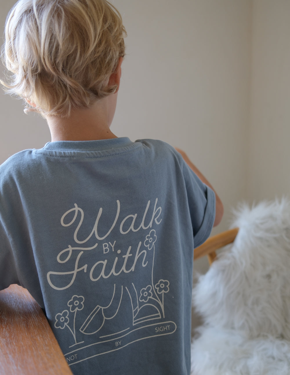 Kids Walk by Faith Cotton T-Shirt in Dusty Blue