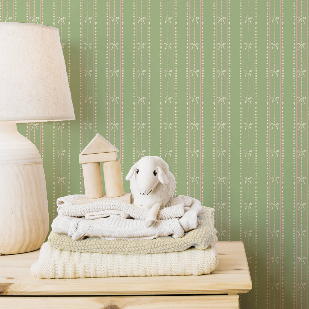 Lena Striped Wallpaper in Pastel Blue, Pink and Cream