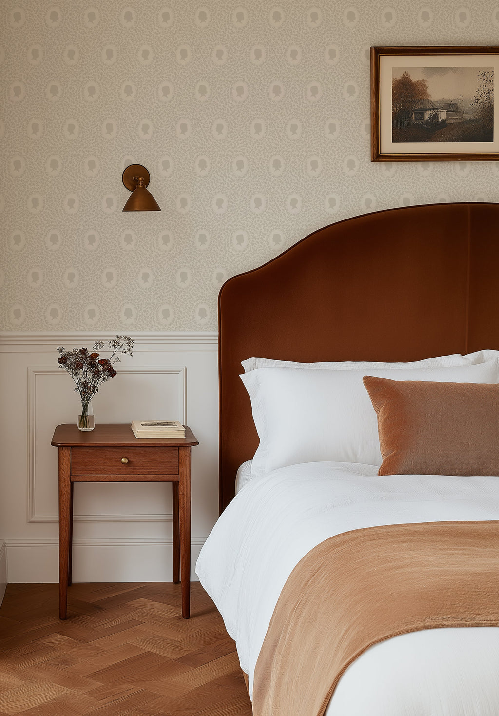 Etienne Wallpaper in Blue-Grey Muted-Sage and Dusty-Rose