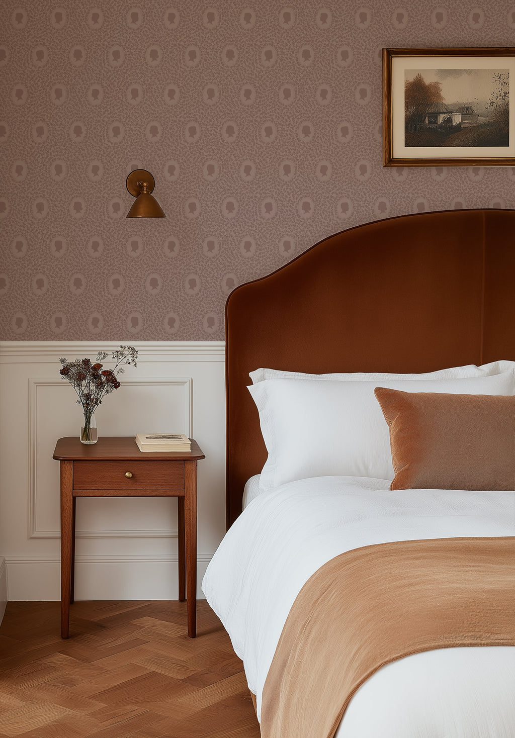 Etienne Wallpaper in Blue-Grey Muted-Sage and Dusty-Rose
