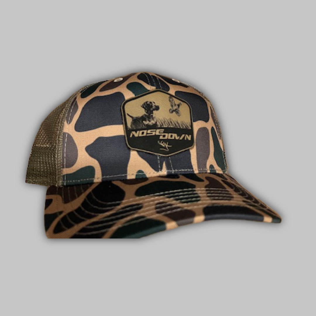 Quail Flush Trucker Hat with Pointing Setter Dog Graphic