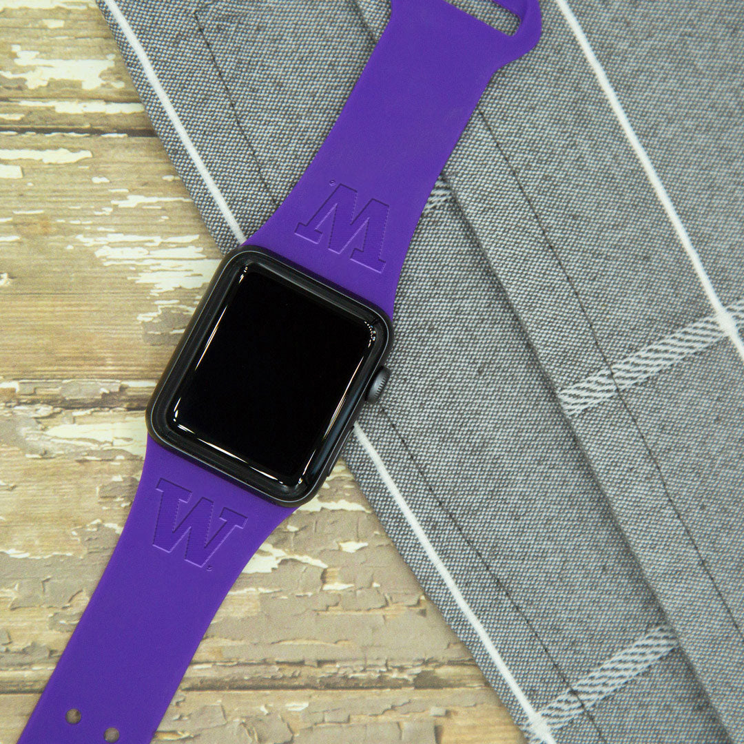 Washington Huskies Engraved Silicone Apple Watch Band - Sport Style