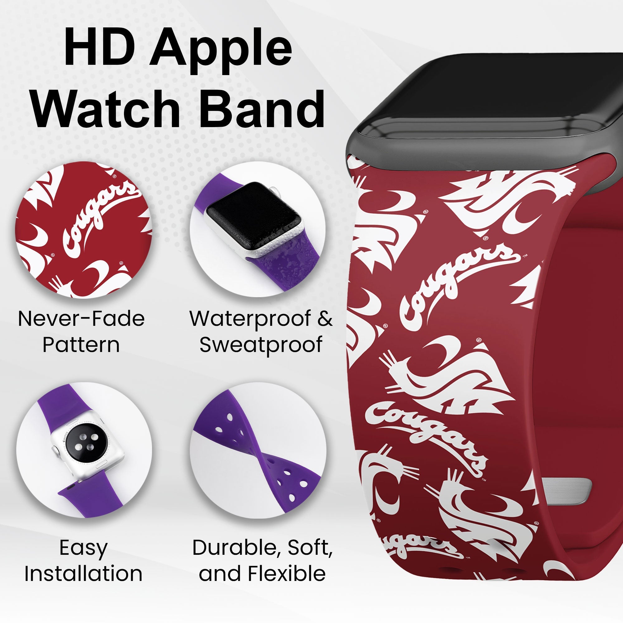 Washington State Cougars HD Apple Watch Band