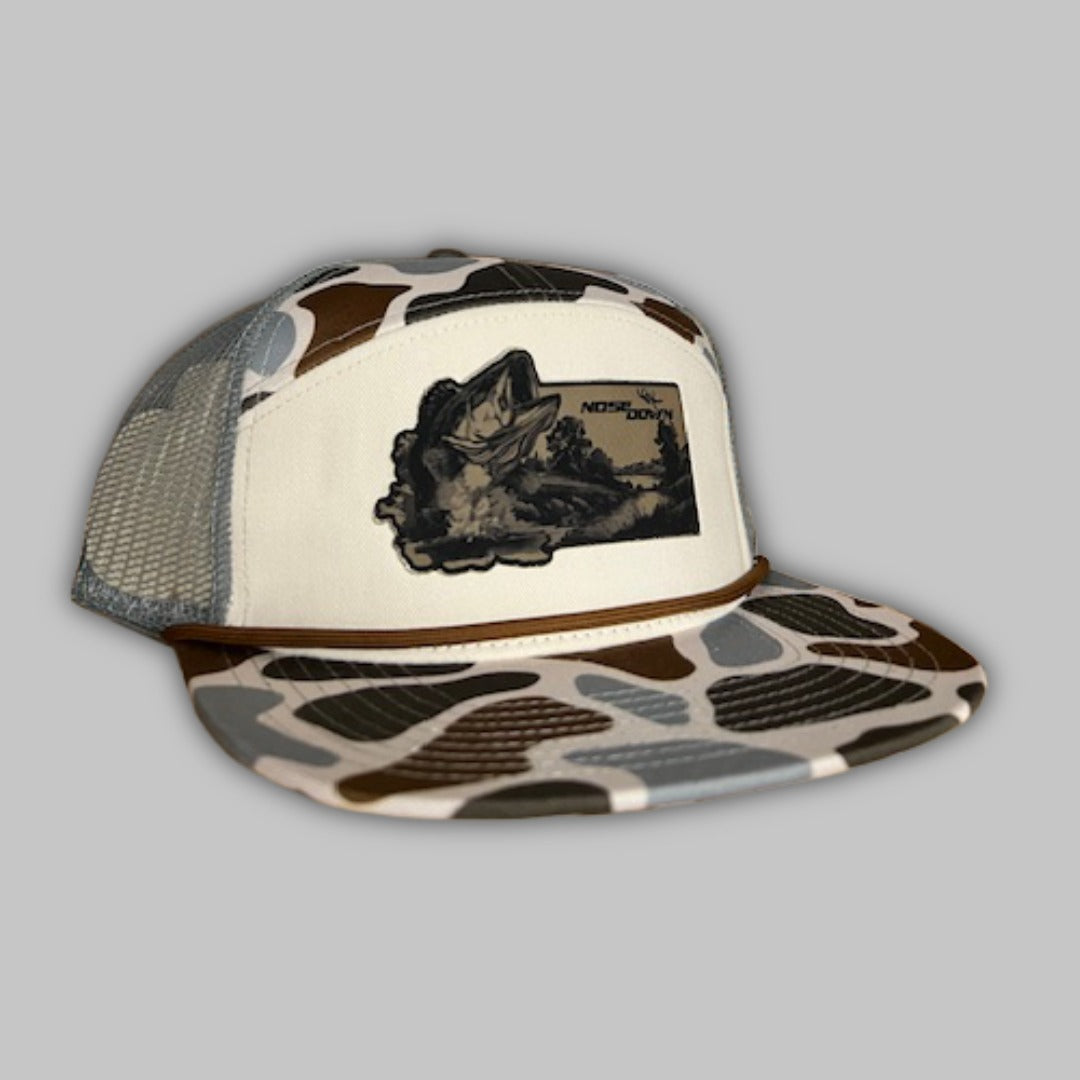 Bass Fishing 7 Panel Snapback - Outdoor Camo Cap