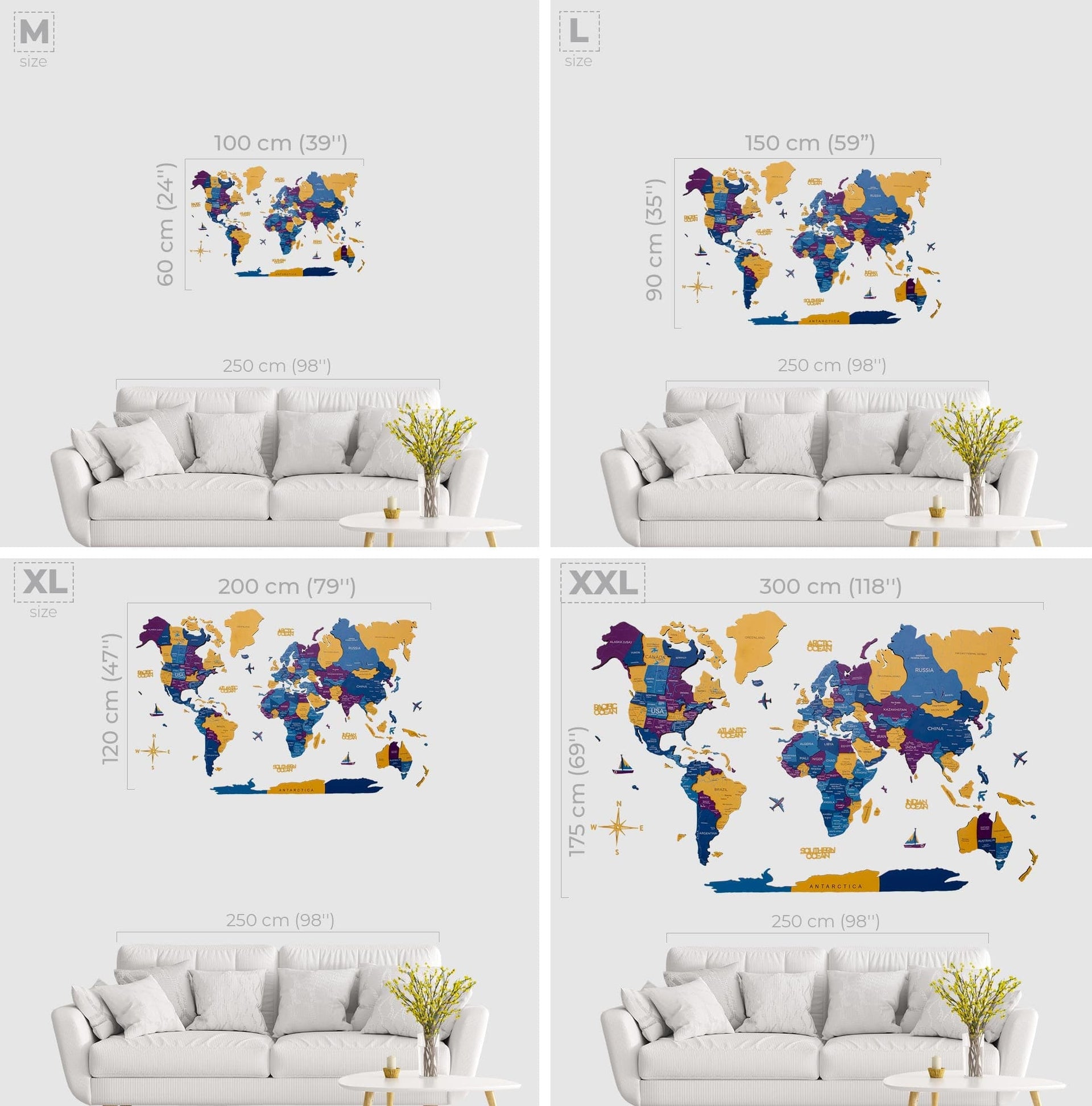 3D Wooden World Map Waterpark – Modern Fiberboard Wall Art