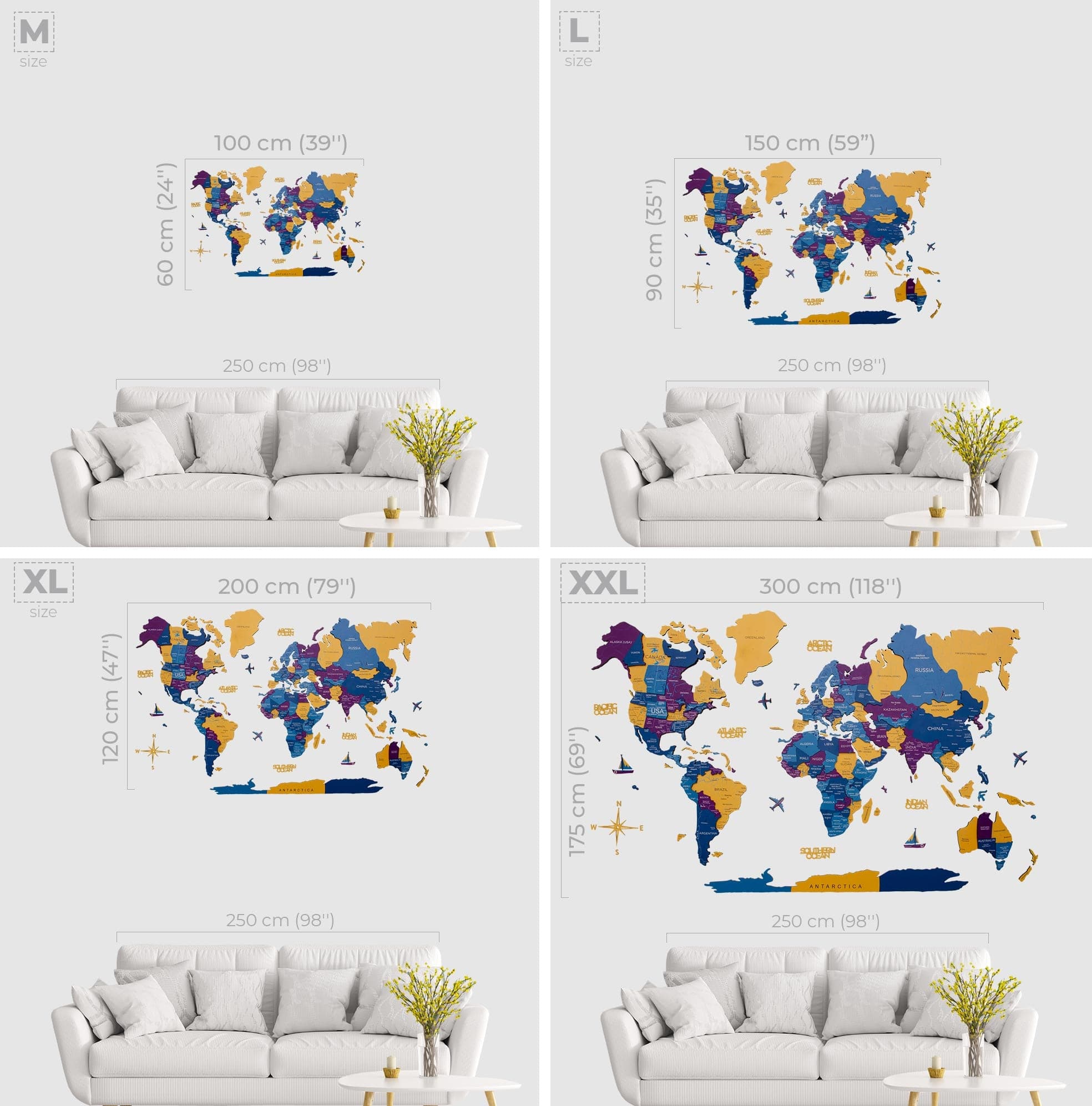3D Wooden World Map Waterpark – Modern Fiberboard Wall Art