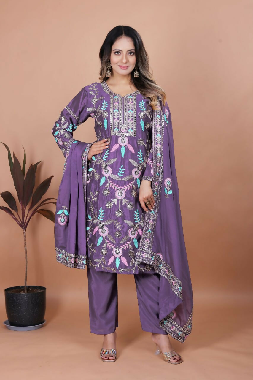 Beautiful purple silk kurti with intricate embroidery details