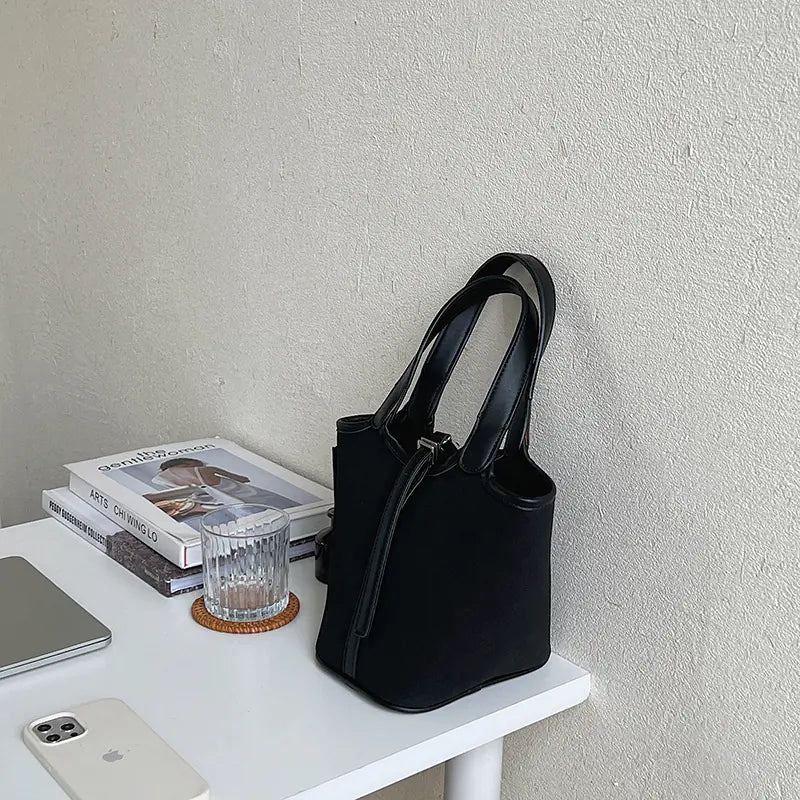 Women's Fashion Bucket Bag Shoulder Handbag with Lock Detail - Image 7