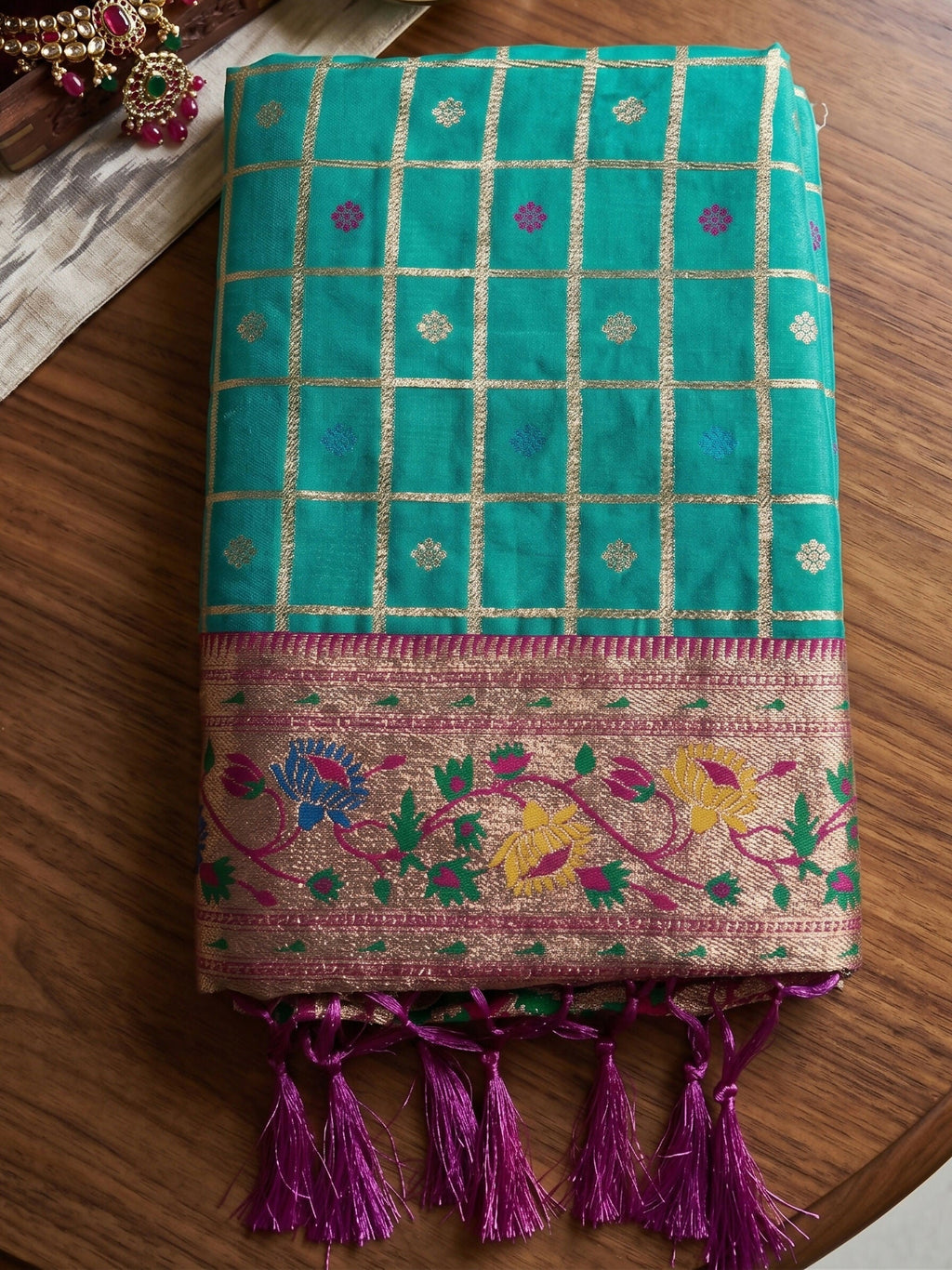 Rama Green Banarasi Silk Blend Saree for Traditional Events