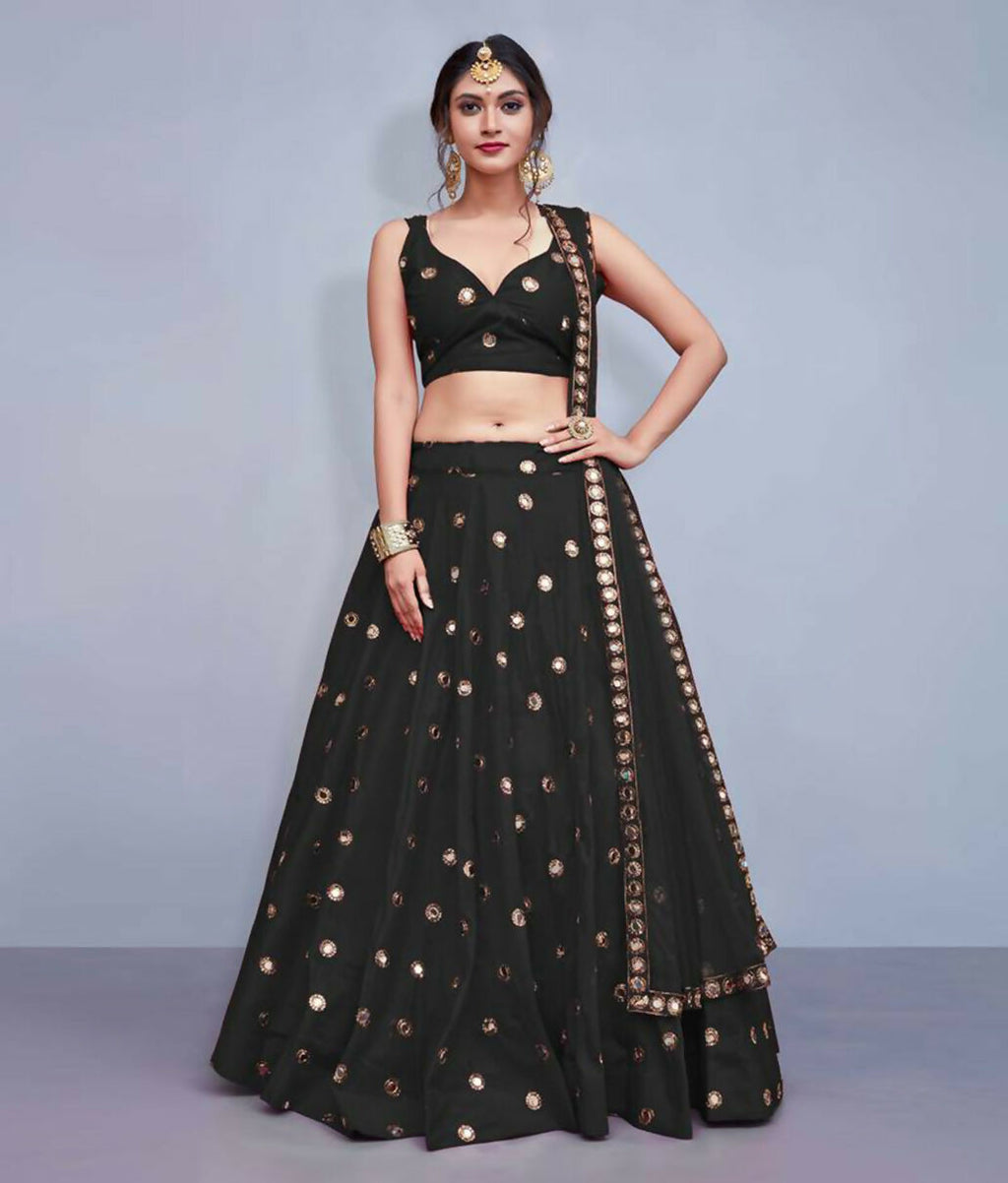 Black Art Silk Embroidered Lehenga Choli with Mirror Work