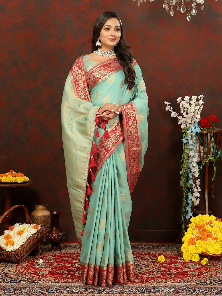 Skyblue Cotton Saree with Traditional Zari Weaving Design