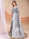 Elegant Varnika grey linen cotton saree with matching blouse piece draped gracefully