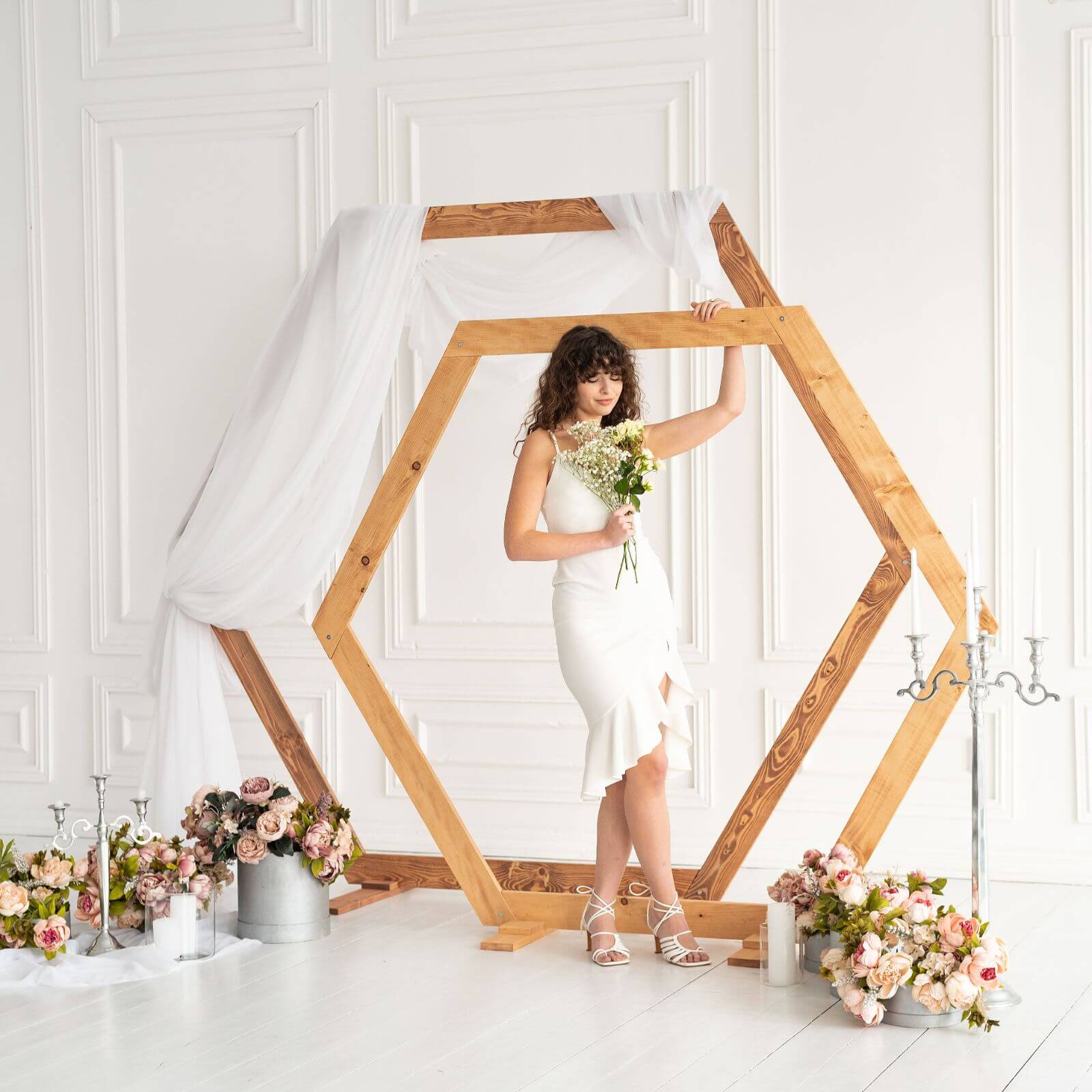 Hexagon Wedding Arch for Ceremony – Eco-Friendly Wooden Backdrop