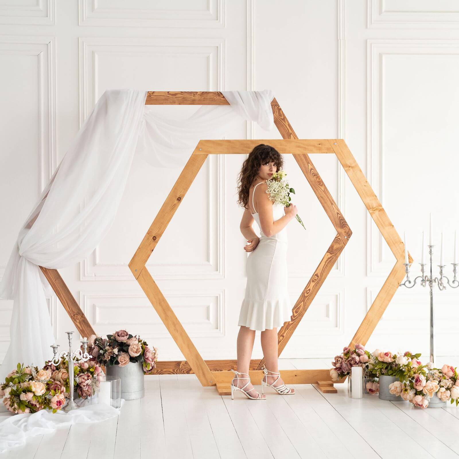 Hexagon Wedding Arch for Ceremony – Eco-Friendly Wooden Backdrop