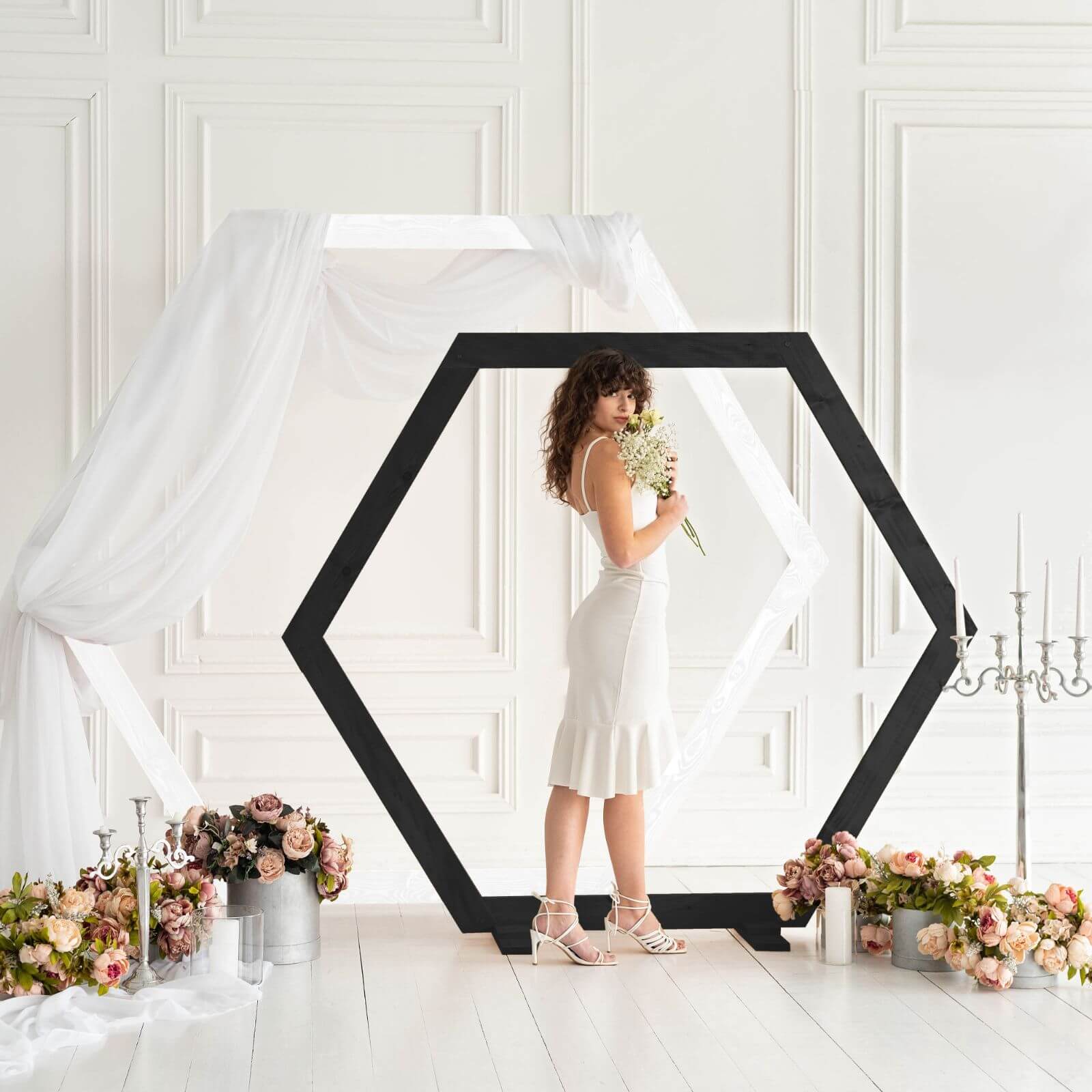 Hexagon Wedding Arch for Ceremony – Eco-Friendly Wooden Backdrop
