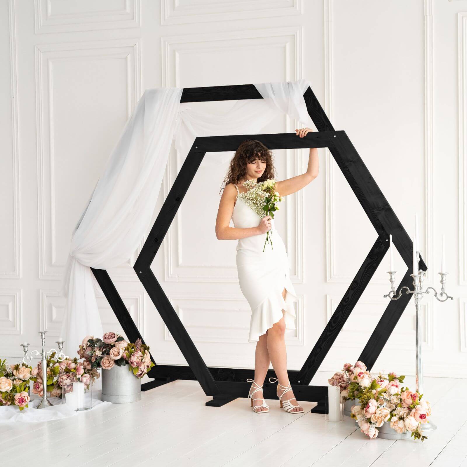Hexagon Wedding Arch for Ceremony – Eco-Friendly Wooden Backdrop