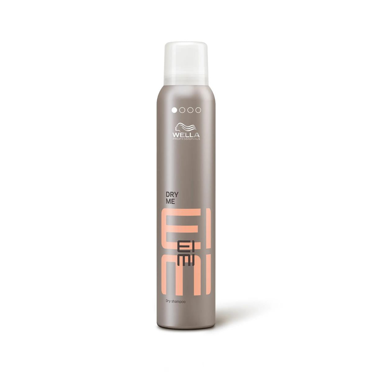 Wella Eimi Dry Me dry shampoo bottle in grey and peach packaging