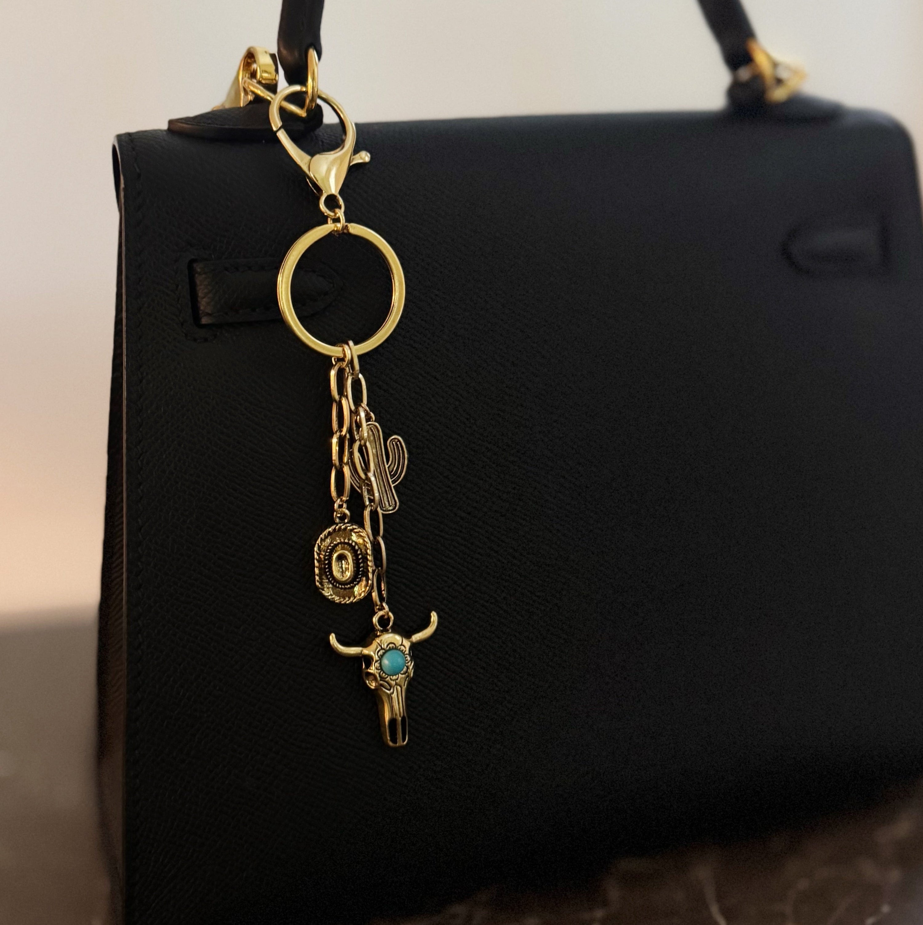 Western Rodeo Bag Charm – Bull Skull & Cactus