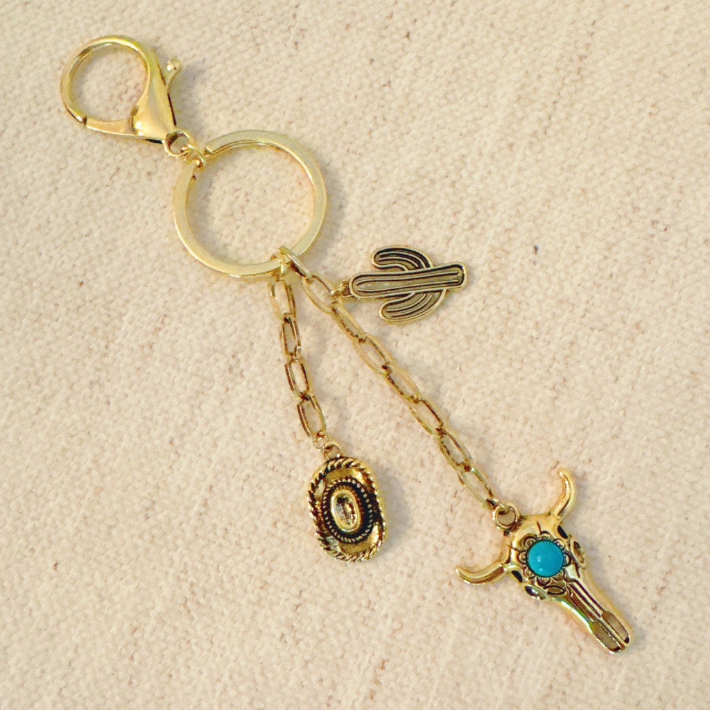 Western Rodeo Bag Charm – Bull Skull & Cactus