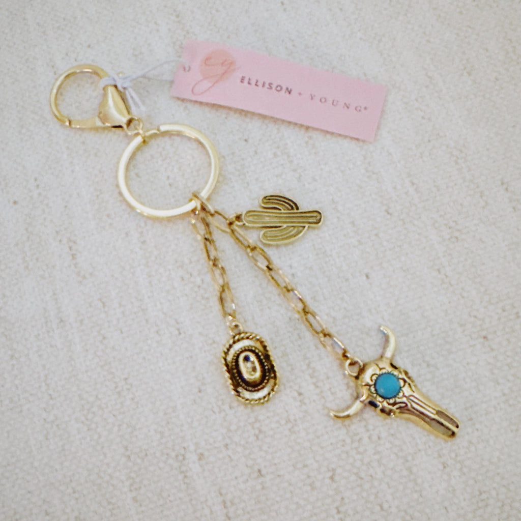 Western Rodeo Bag Charm – Bull Skull & Cactus