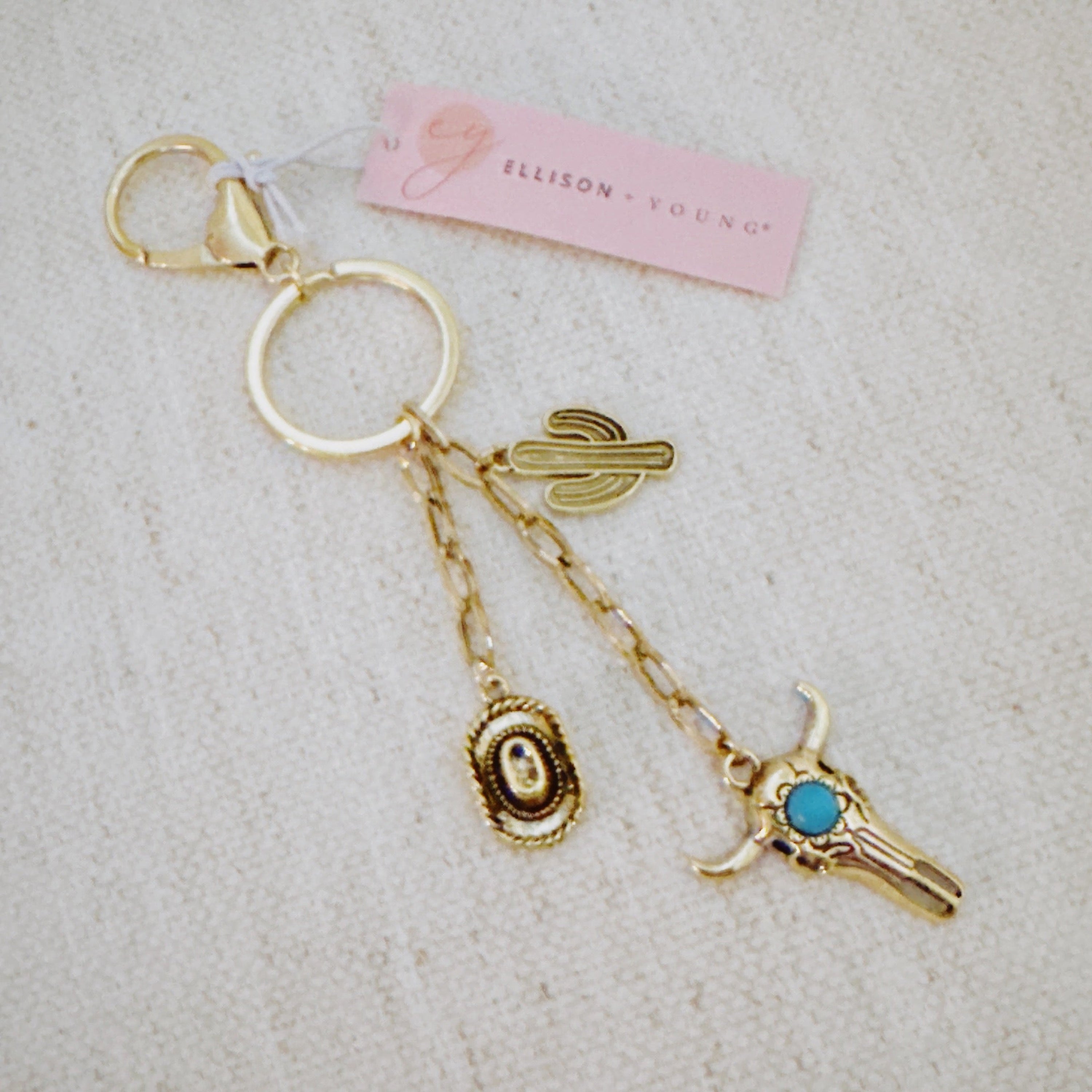 Western Rodeo Bag Charm – Bull Skull & Cactus