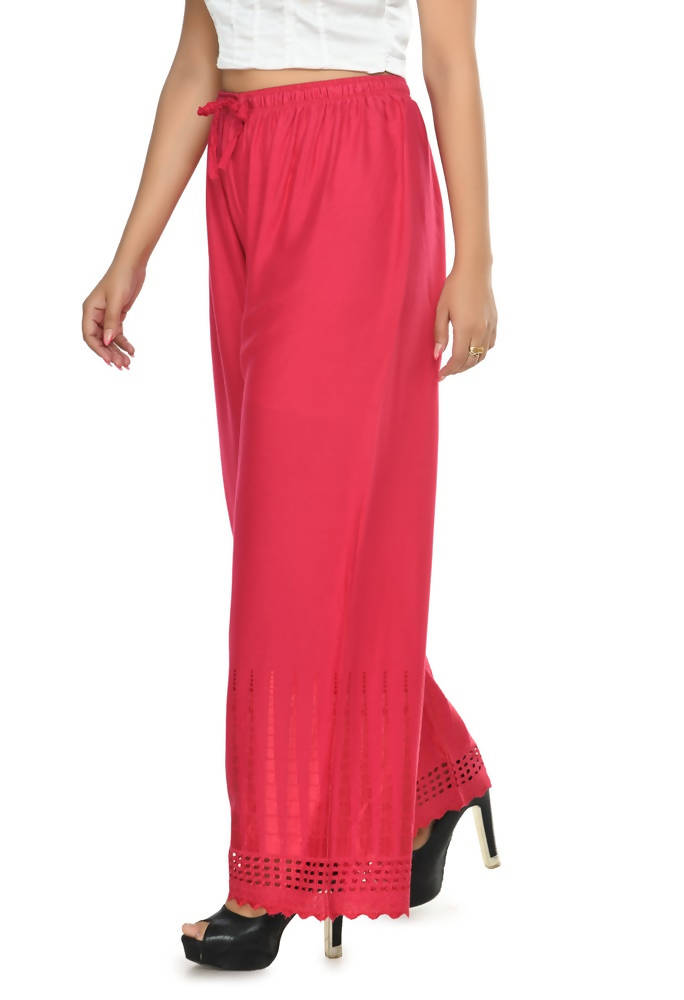 Magenta Cut Work Palazzo Pants in Rayon Cotton Blend