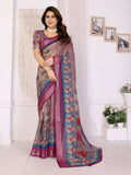 Vibrant purple handloom linen cotton saree featuring subtle zari work and matching blouse fabric.