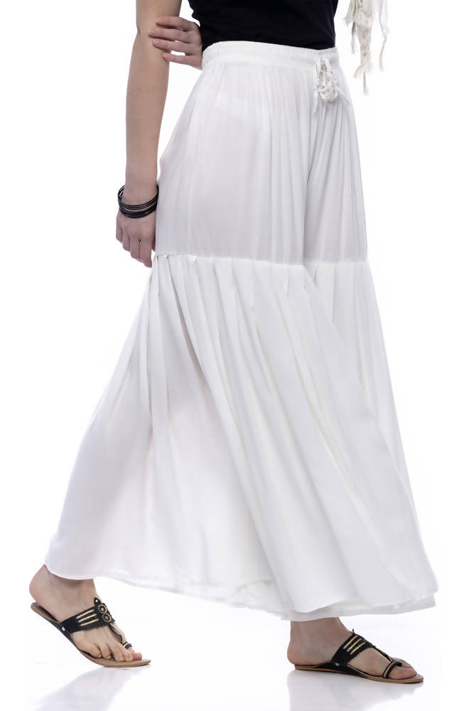 Women's Off White Rayon Cotton Solid Palazzo Pants