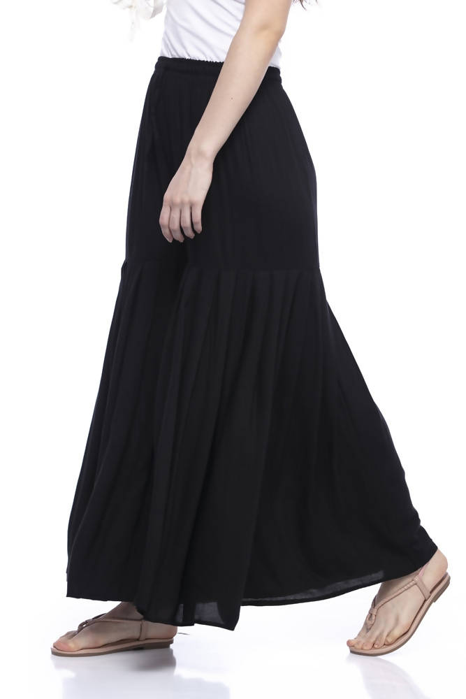 Girls Black Cotton Palazzo Pants with Adjustable String Closure